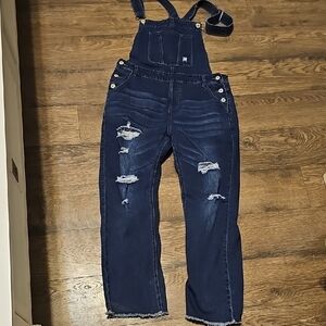 Dark Blue Overalls Distressed Women's Denim Medium Holes Bohemian